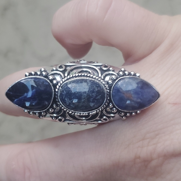 New Oversized Sodalite 925 Silver Statement Ring. - Picture 3 of 16